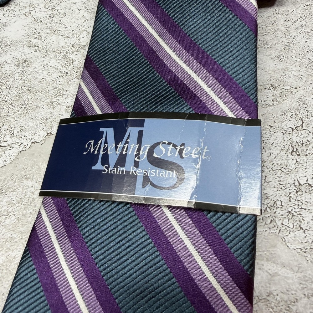 Meeting Street Silk Tie Mens One Size Blue Striped Pointed 100% Silk Necktie New